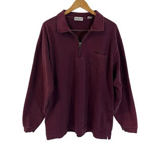 Norm Thompson Quarter Zip Mens Sweater Size XXL Burgundy 100% Cotton Long Sleeve